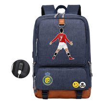 Football Star Cristiano Ronaldo Printed Usb Student Backpack Leisure Travel Backpack