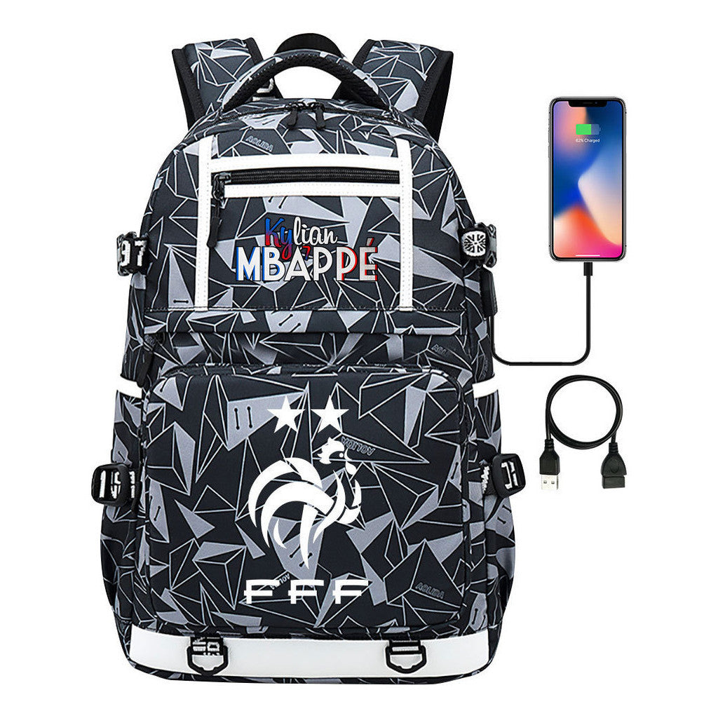 Football Star Mbappe Printed Usb Youth Student Backpack, Boy's And Girl's Backpack, Leisure Travel Backpack