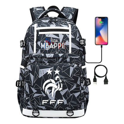 Football Star Mbappe Printed Usb Youth Student Backpack, Boy's And Girl's Backpack, Leisure Travel Backpack