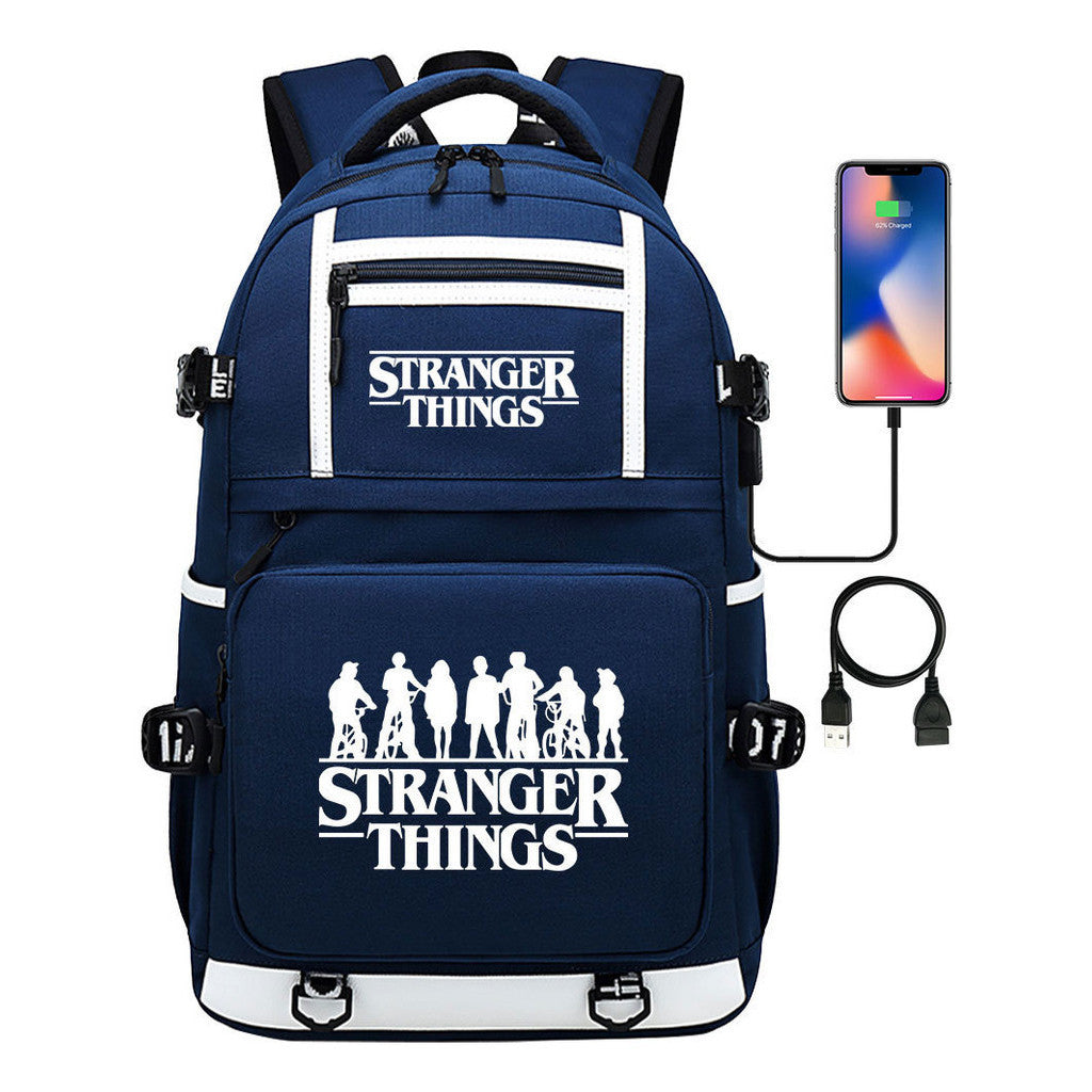 Strange Story Printed Usb Youth Student Backpack For Men And Women's Leisure Travel Backpack