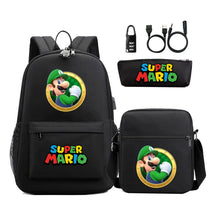 Super Mario Usb Password Lock Youth Student Backpack 3-piece Set For Men And Women Backpacks