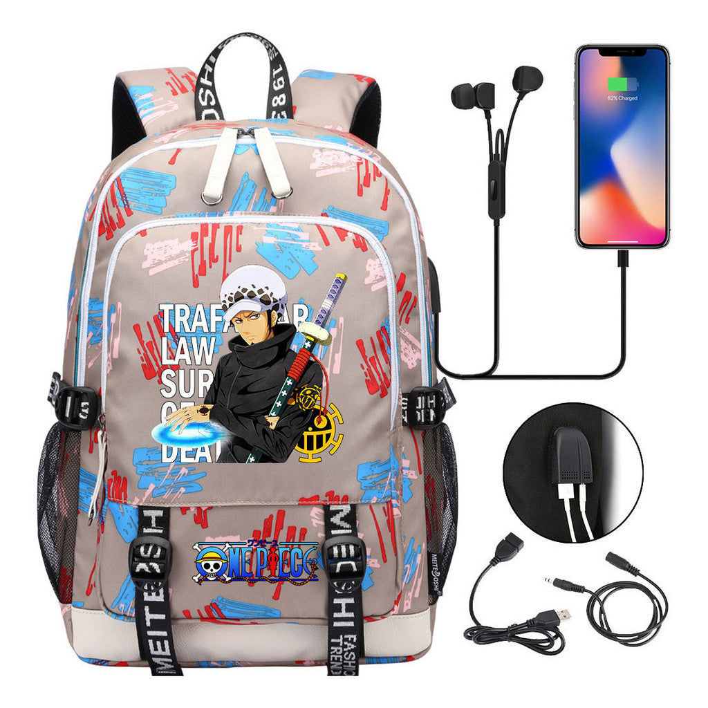 Pirate King Print Youth Student Backpack Usb Casual Backpack