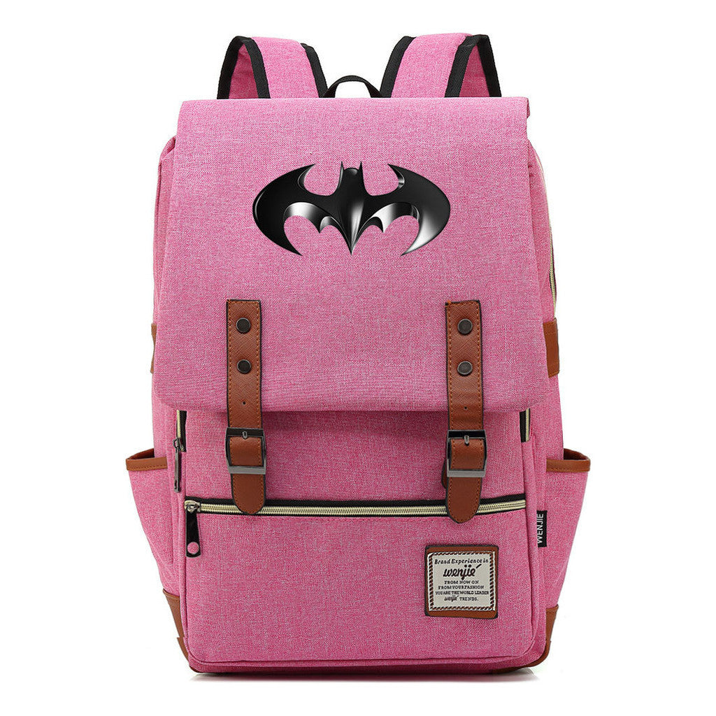Superhero Batman Print Student Backpack Casual Belt Buckle Classic Backpack