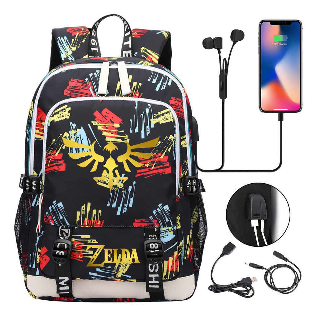 Golden Usb Youth Student Backpack For Leisure Sports Backpack