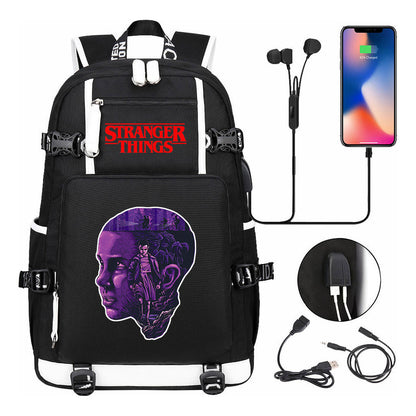 Strange Story Printed Usb Youth Student Backpack For Men And Women's Leisure Travel Backpack