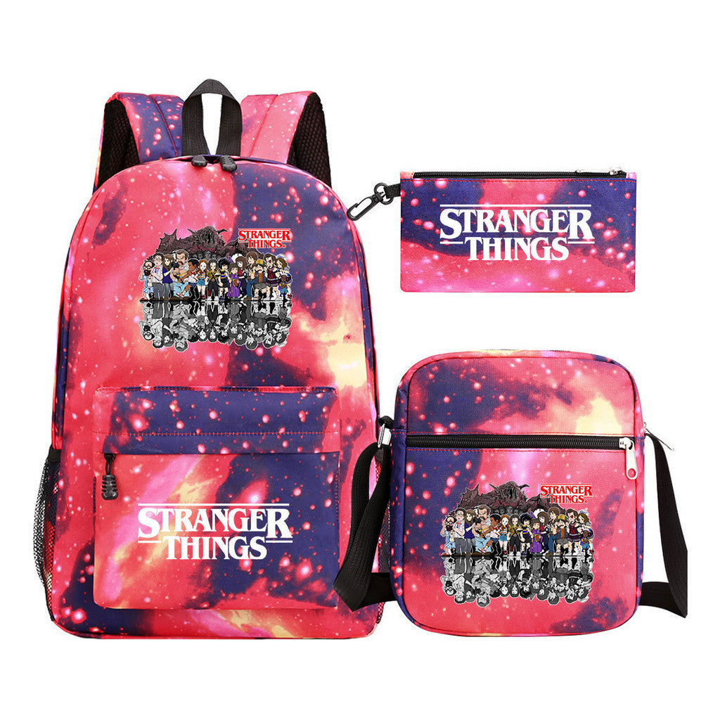 Strange Story Starry Sky Printed Youth Student Backpack 3-piece Set For Men And Women, Backpack Set