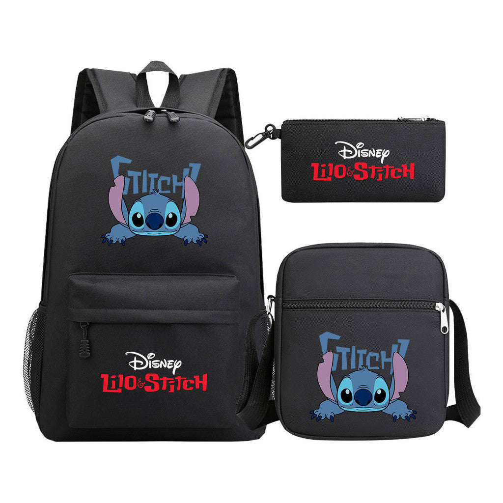 Starry Baby Stitch Printed Youth School Bag Three Piece Set For Men And Women Shoulder Set Backpack