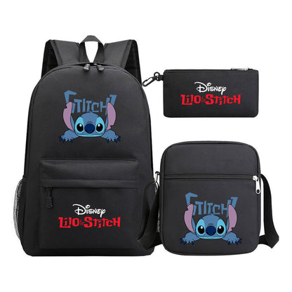 Starry Baby Stitch Printed Youth School Bag Three Piece Set For Men And Women Shoulder Set Backpack
