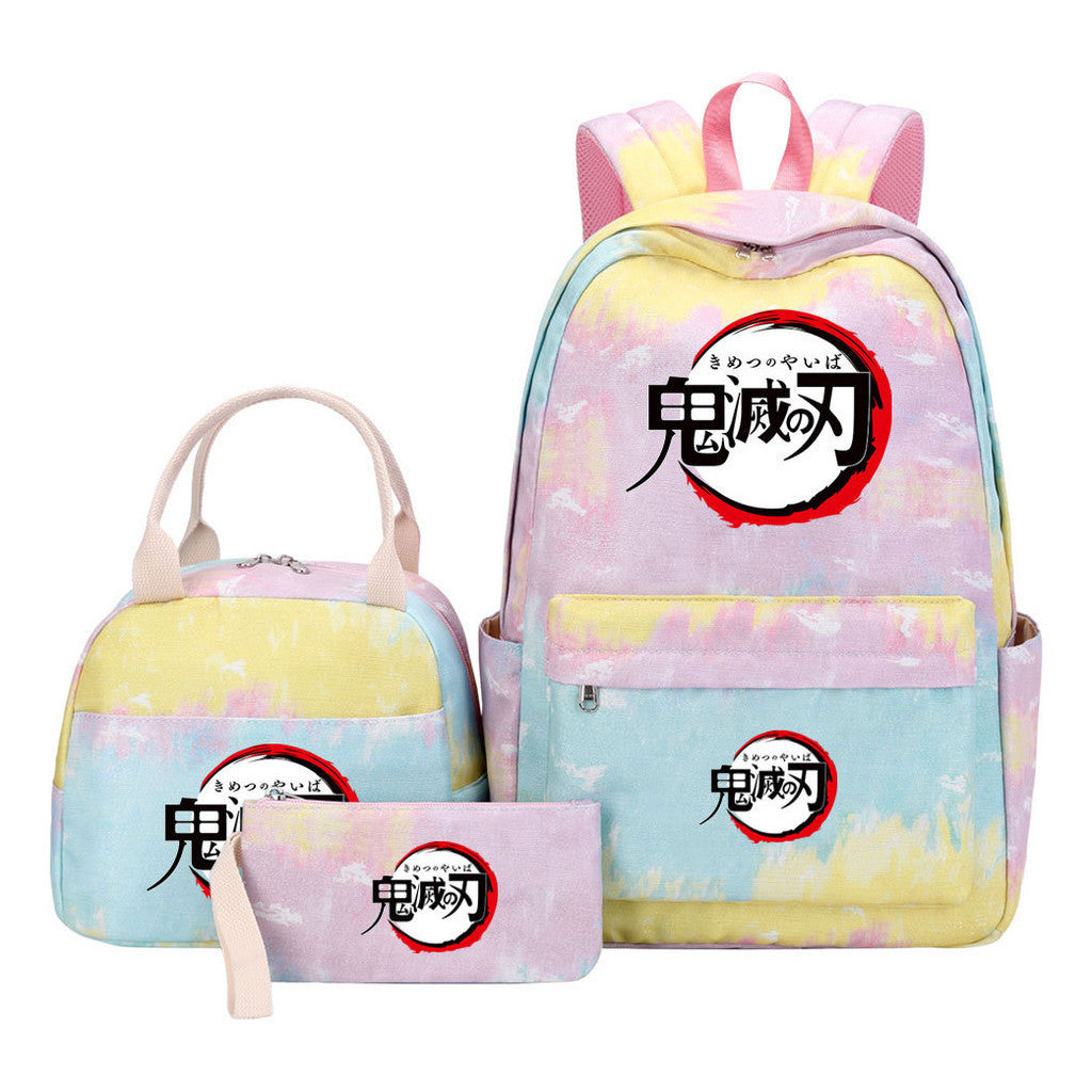 Cartoon Fashion Student Girls School Bag Lunch Bag Three Piece Set Backpack Set
