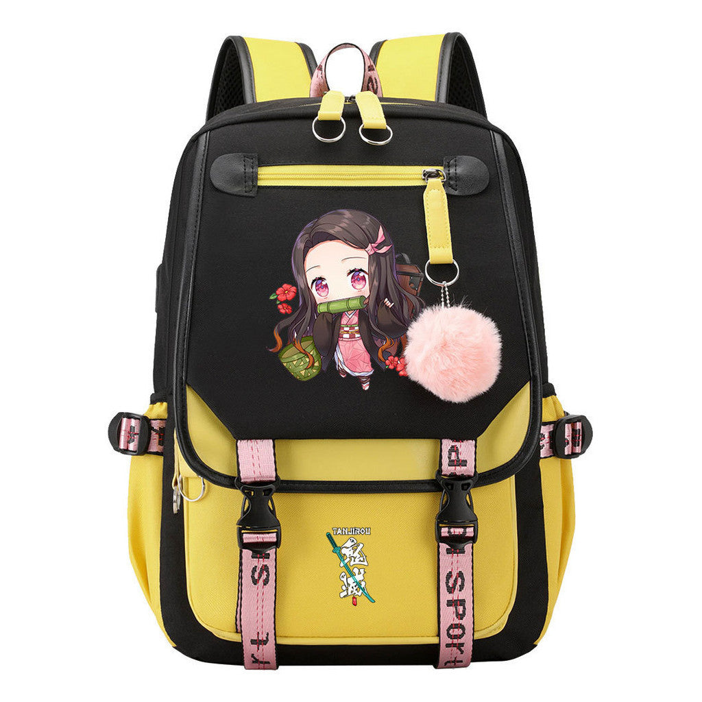 Cartoon Fashion Usb Youth Student School Bag Casual Ribbon Flip Backpack