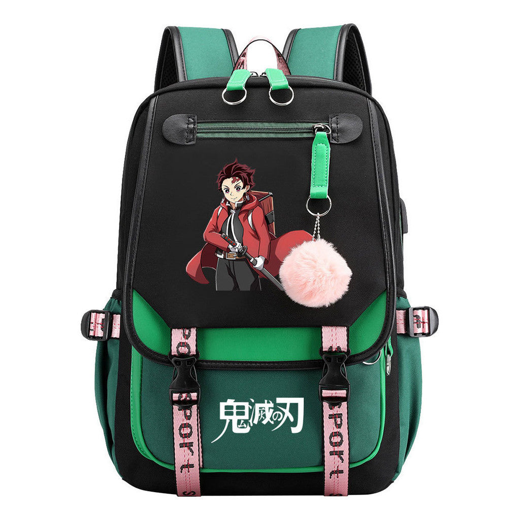 Cartoon Fashion Usb Youth School Bag For Boys And Girls Casual Ribbon Flip Backpack