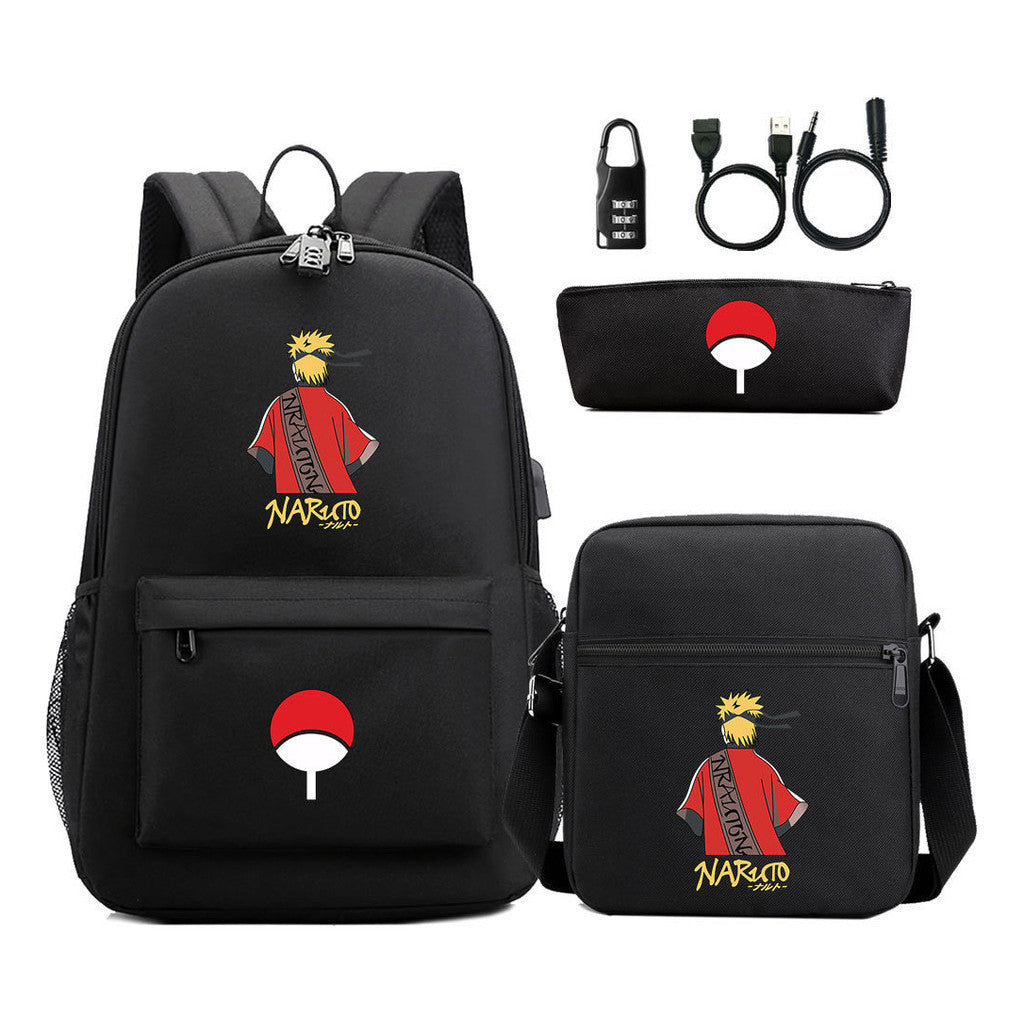 Naruto Usb Password Lock Year Student School Bag Three Piece Set Backpack Set