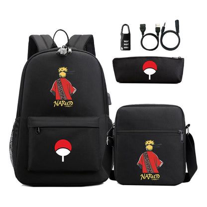 Naruto Usb Password Lock Year Student School Bag Three Piece Set Backpack Set