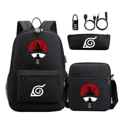 Naruto Usb Password Lock Youth Student Backpack Three Piece Set For Men And Women Backpack Set