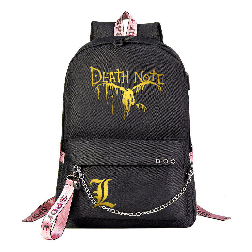 Golden Death Note Usb Youth Student Backpack For Boys And Girls Leisure Travel Backpack