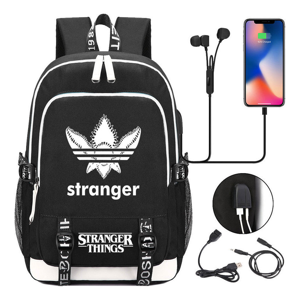 Strange Story Printed Usb Teenage Student Backpacks Men's And Women's Leisure Travel Backpack