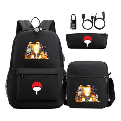 Naruto Usb Password Lock Youth Student Backpack Three Piece Set Backpack Set