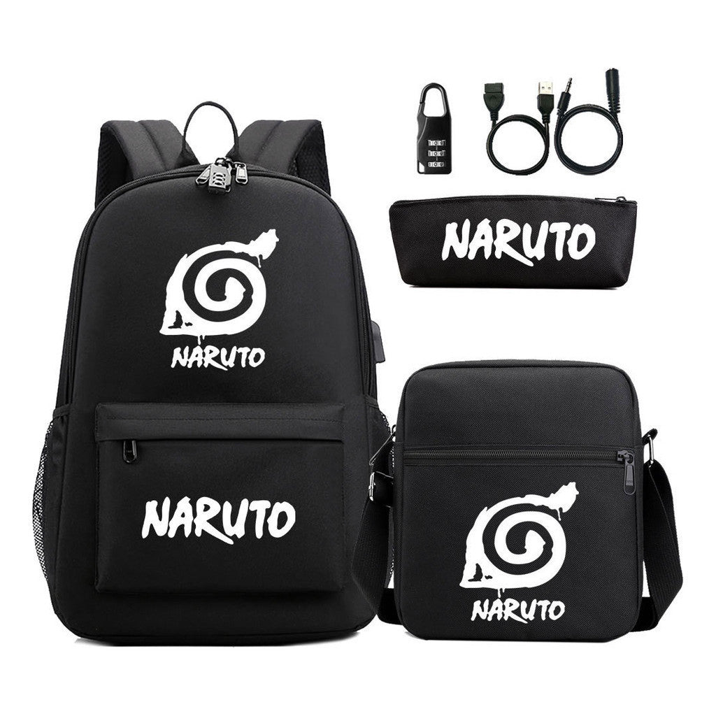 Naruto Usb Password Lock Student Backpack Three Piece Set For Boys And Girls Backpack Set