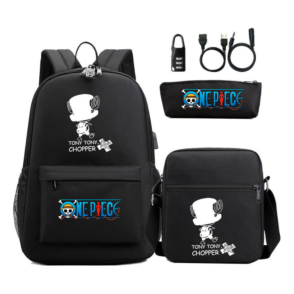 Cartoon Pirate King Usb Password Lock Youth Student School Bag Three Piece Set For Boys And Girls Backpack Set