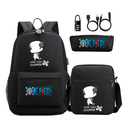 Cartoon Pirate King Usb Password Lock Youth Student School Bag Three Piece Set For Boys And Girls Backpack Set