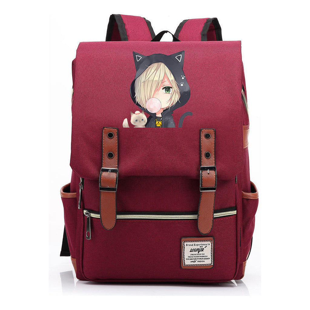 Yuri On The Ice Student Backpack, Men's And Women's Leisure Belt Buckle Backpack