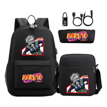 Naruto Usb Password Lock Youth Student Backpack Three Piece Set For Men And Women Backpacks