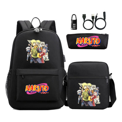 Naruto Usb Password Lock Youth Student Backpack Three Piece Set Backpack Set