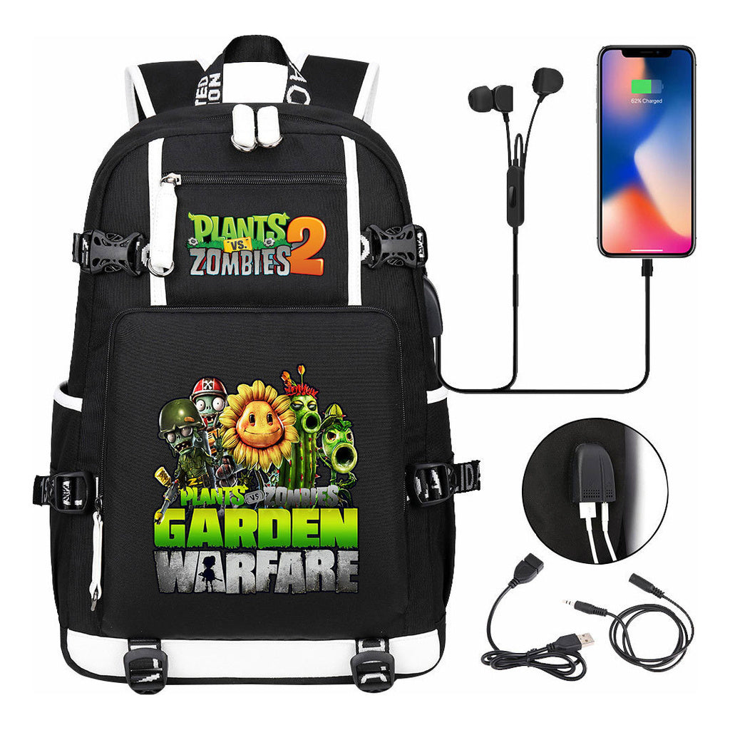 Plant Wars Usb Youth Student Backpack For Men And Women's Leisure Travel Backpack