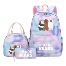Cartoon Cute Three Bears Youth Student Girls School Bag Lunch Bag Three Piece Set Backpack Set