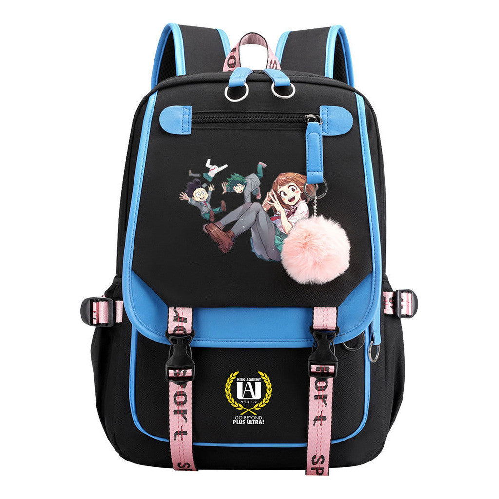 My Heroes Academy Usb Youth Student Backpack For Boys And Girls, Casual Woven Strap Flip Back Backpack