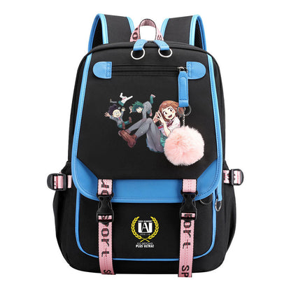 My Heroes Academy Usb Youth Student Backpack For Boys And Girls, Casual Woven Strap Flip Back Backpack