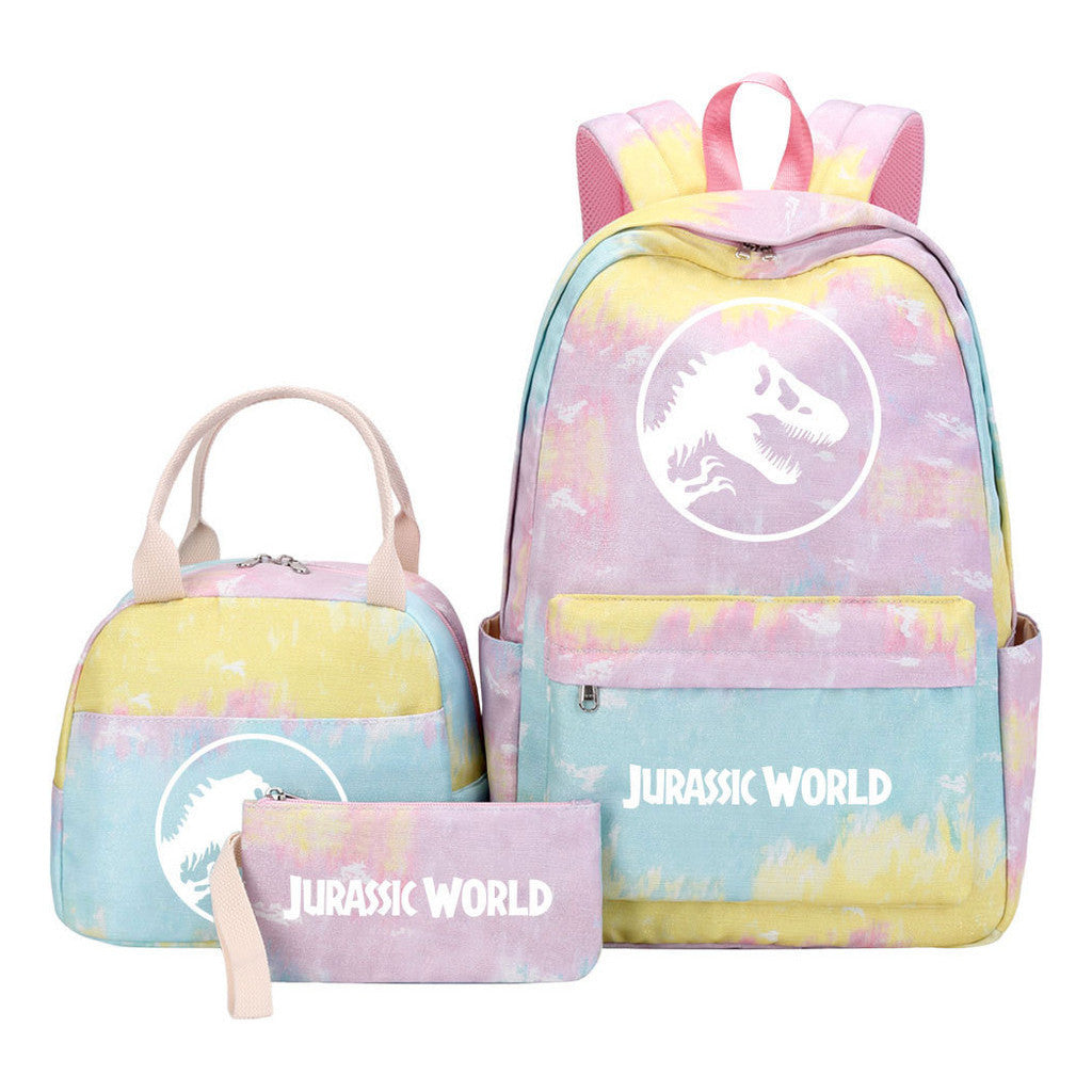 Jurassic Park Dinosaur Student School Bag Lunch Bag Three Piece Set Backpack Set