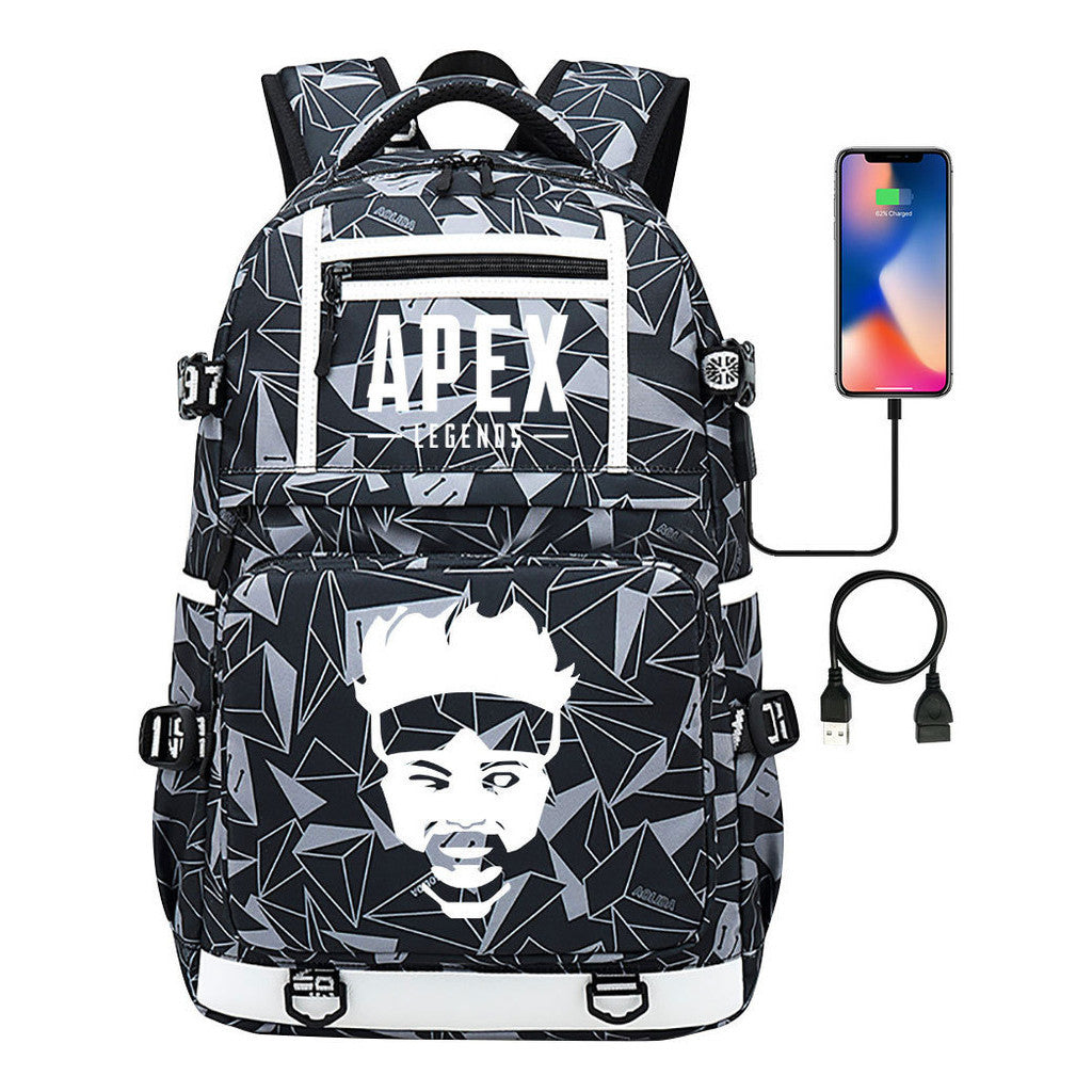 Apex Hero Print Usb Youth School Bag Backpack Leisure Travel Backpack