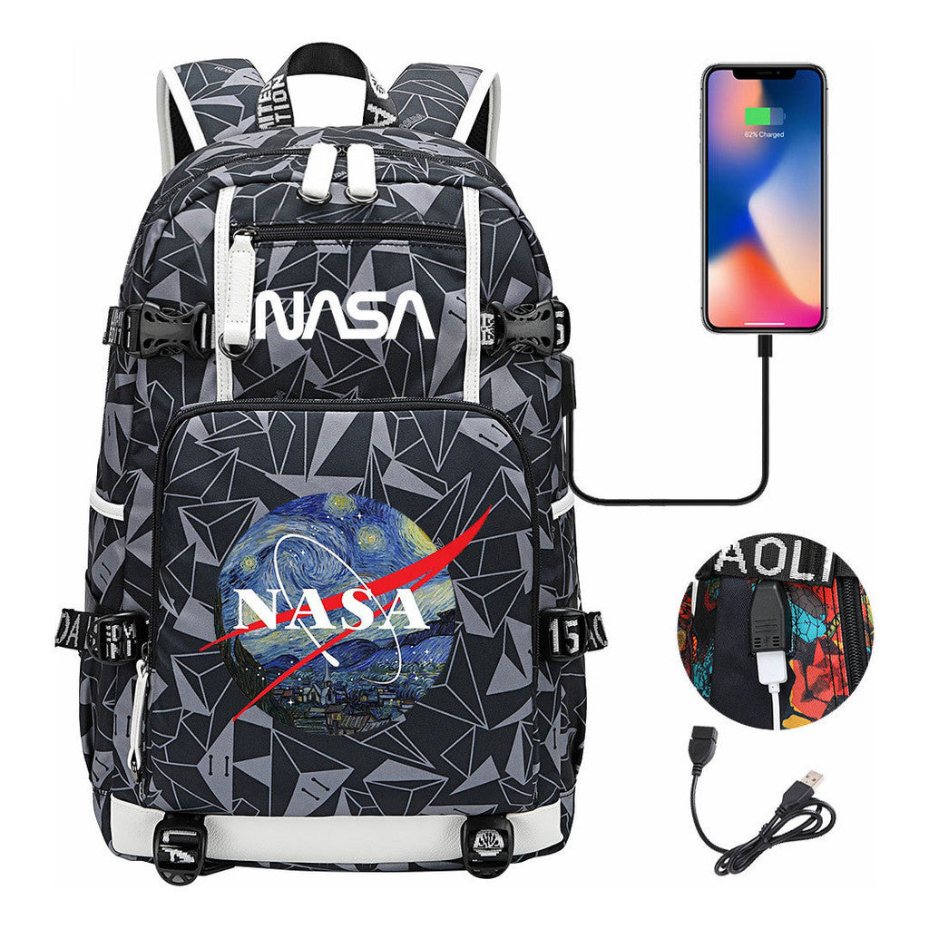 Nasa Fashion Printed Student Backpack With Large Capacity Leisure Travel Backpack