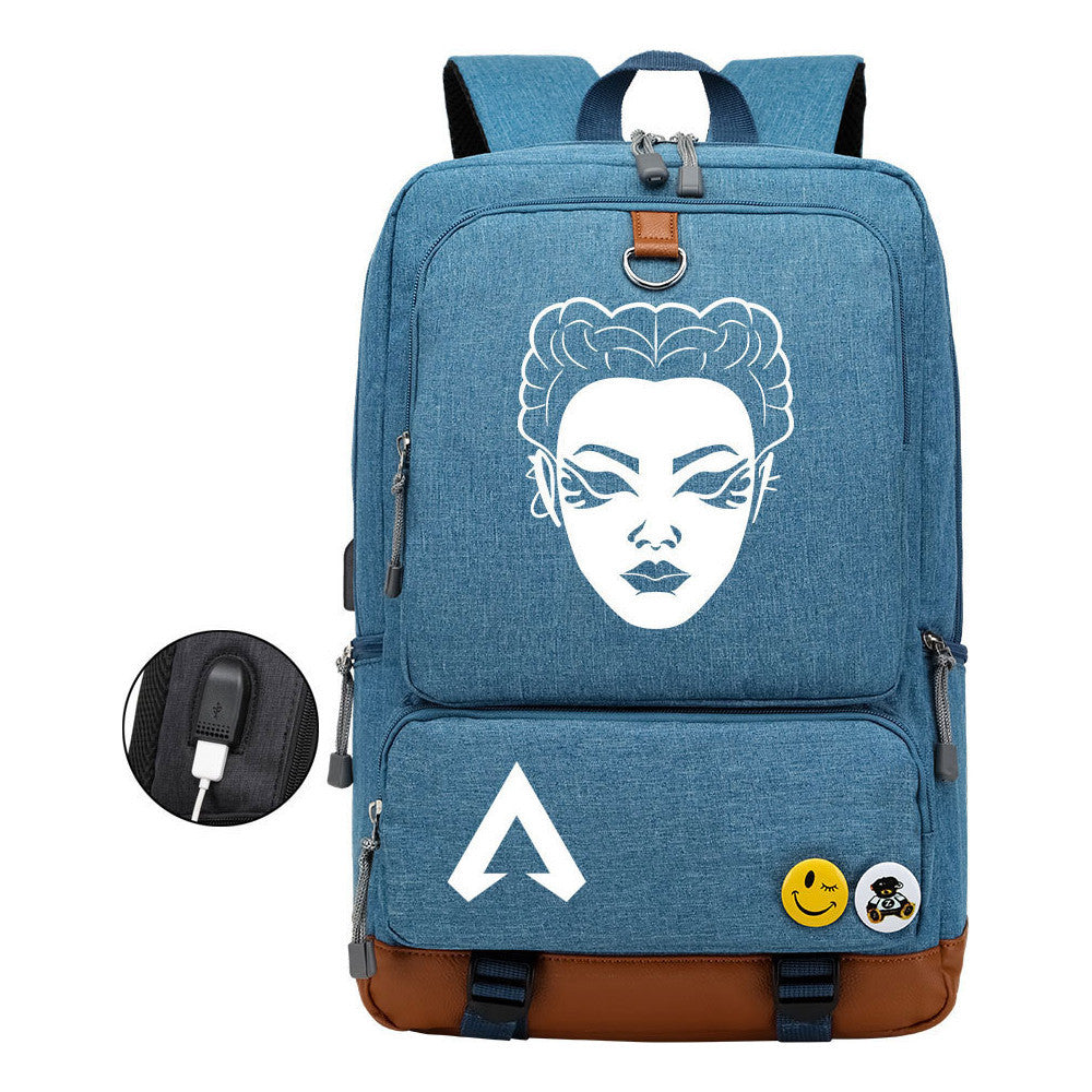 Apex Hero Print Usb Student Backpack For Leisure Travel Backpack