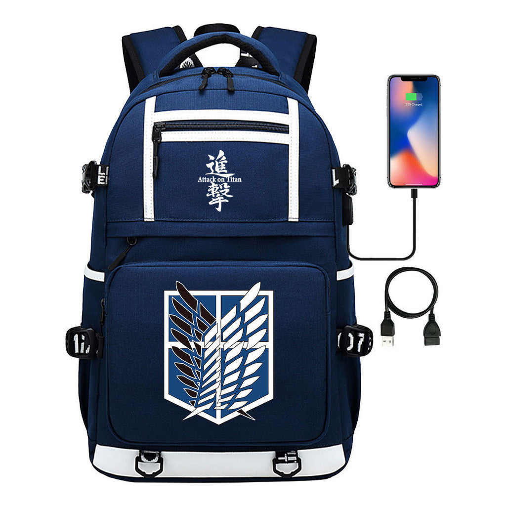 The Giant Soldier Captain Of The Manga Attack Printed Usb Youth Student Backpack Men's And Women's Backpack Leisure Travel Backpack