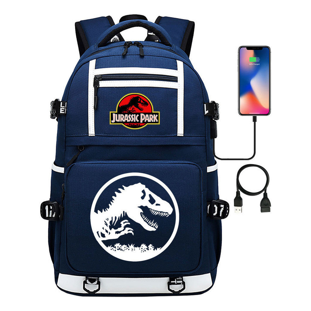 Jurassic Park Dinosaur Usb Youth School Bag Men's And Women's Backpack Leisure Travel Backpack