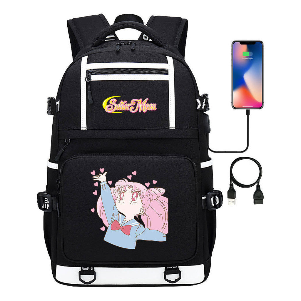Anime Beauty Girl Warrior Usb Youth Student School Bag Men's And Women's Backpack Leisure Travel Backpack