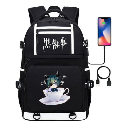 Manga Black Deacon Black Butler Printed Usb Youth Student Backpack Men's And Women's Leisure Travel Backpack