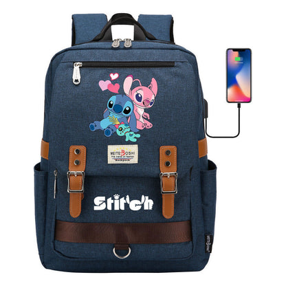 Anime Star Baby Stitch Printed Student Backpack For Men And Women With Casual Magnetic Buckle Backpack