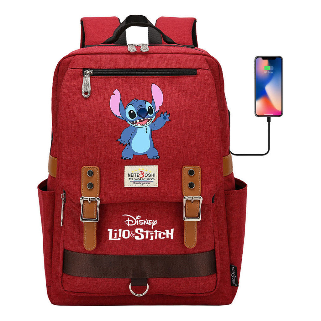 Anime Star Baby Stitch Printed Youth Student School Bag Casual Magnetic Buckle Backpack