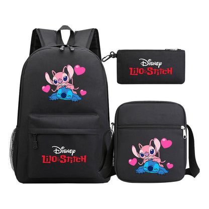 Starry Baby Stitch Printed Youth School Bag Three Piece Set For Men And Women Shoulder Set Backpack