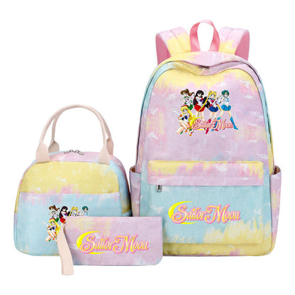 Anime Beauty Girl Warrior Youth Student Girl Schoolbag Lunch Bag Three Piece Set Backpack Set