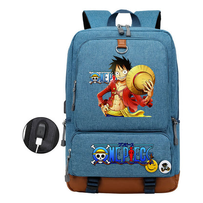Cartoon Pirate King Print Usb Youth Backpack For Boys And Girls Leisure Travel Backpack
