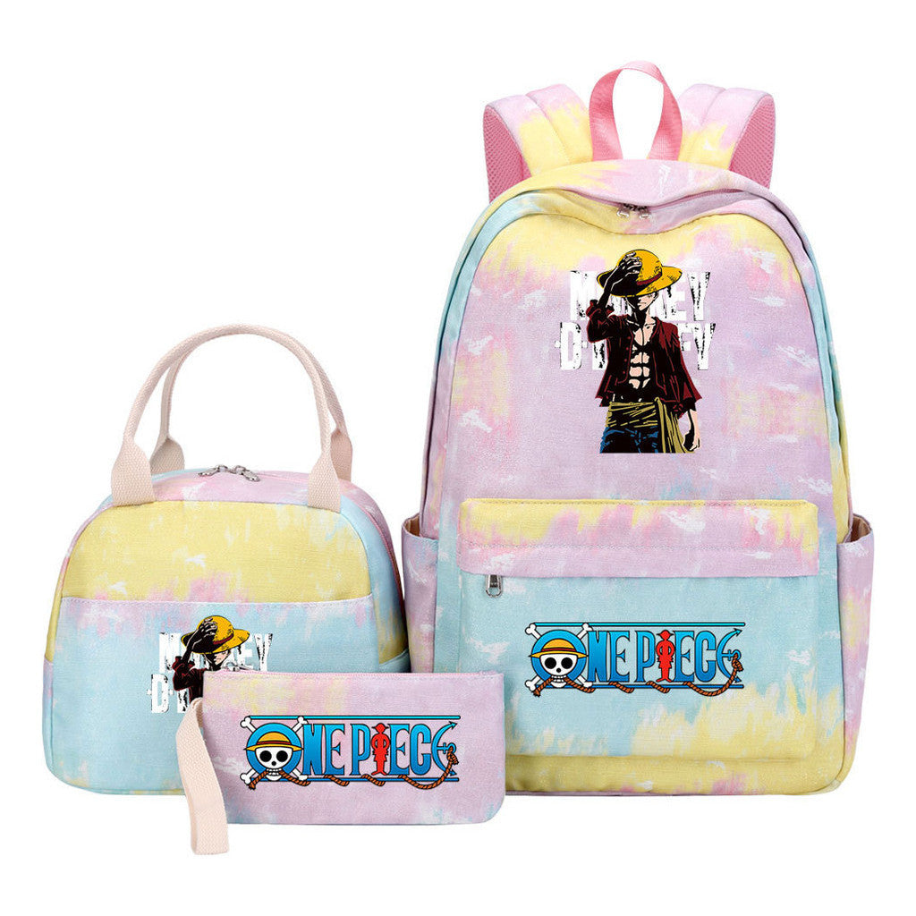 Cartoon Pirate King Student Girls School Bag Lunch Bag Three Piece Set Backpack Set