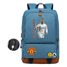 Football Star Cristiano Ronaldo Printed Usb Youth Student Backpack For Leisure Travel Backpack