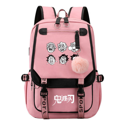 Cartoon Fashion Usb Youth School Bag For Boys And Girls Casual Ribbon Flip Backpack