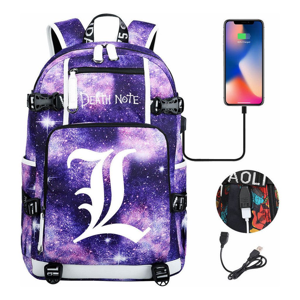 Death Note Usb Youth Student Backpack Leisure Travel Backpack