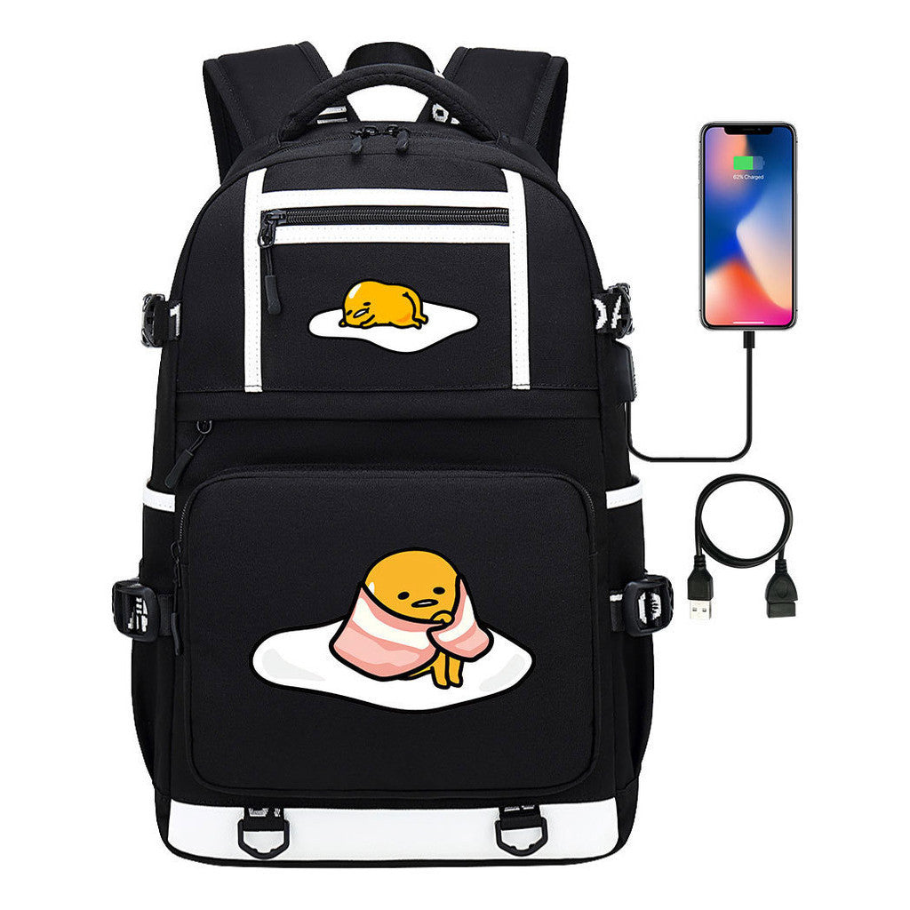 Cartoon Comics Lazy Egg Usb Youth Student Backpack Boys And Girls Backpack Leisure Travel Bag