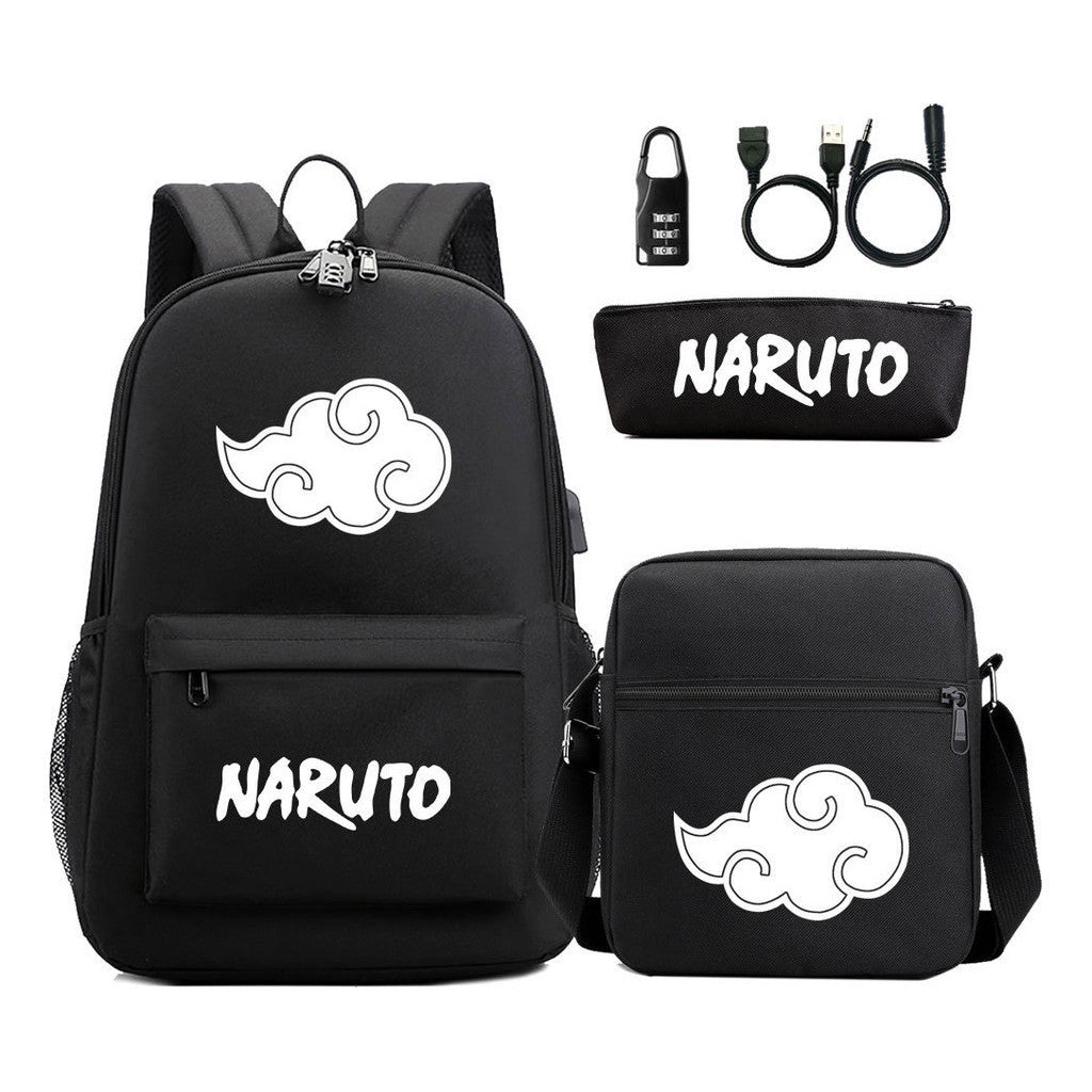 Naruto Usb Password Lock Student Backpack Three Piece Set For Boys And Girls Backpack Set